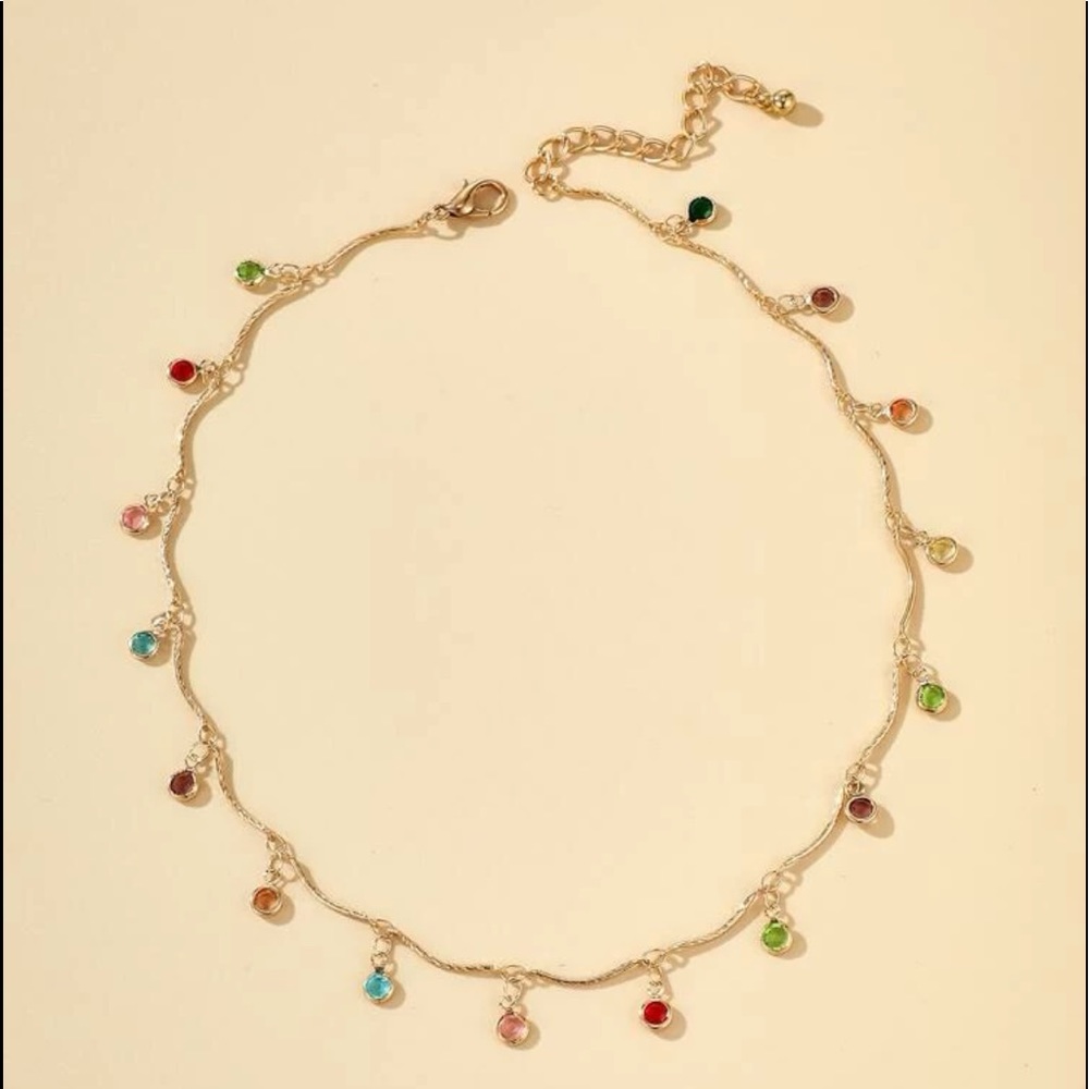 Candy Color Rhinestone Pendant Choker Necklace (Gold) - Picture 5 of 7